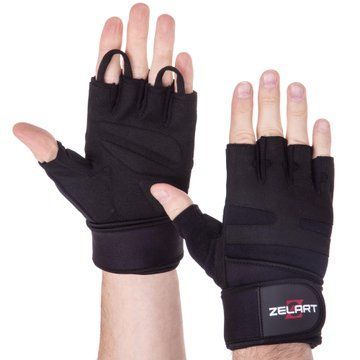 Рукавиці для фітнесу та важкої атлетики шкіряні Zelart SB-161086 S-XXL чорний M SB-161086 фото
