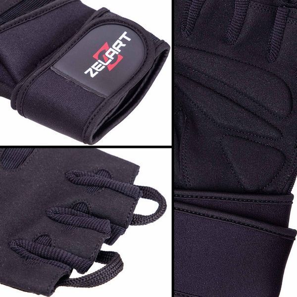 Рукавиці для фітнесу та важкої атлетики шкіряні Zelart SB-161086 S-XXL чорний M SB-161086 фото