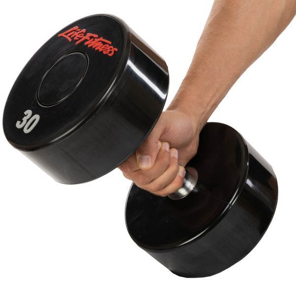 Гантель цельная профессиональная с полиуретановым покрытием LIFE FITNESS SC-80081-30 1шт 30кг черный-красный SC-80081-30 фото