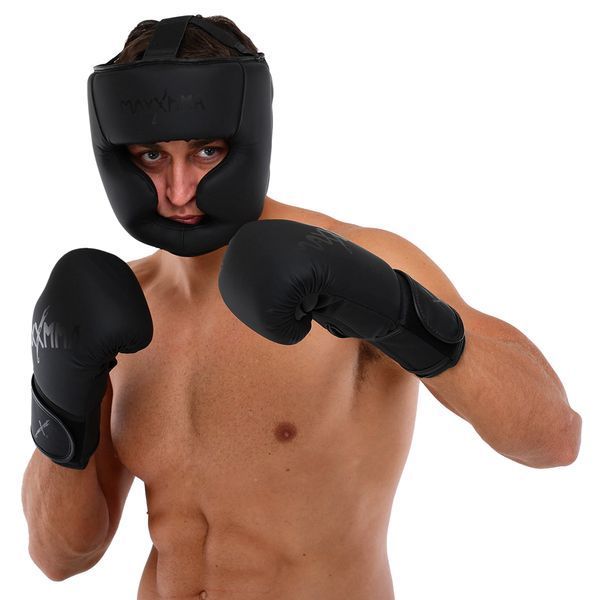 Шлем боксерский с полной защитой и подшлемником PU MAXXMMA GBH03 S-XL черный L-XL GBH03 фото