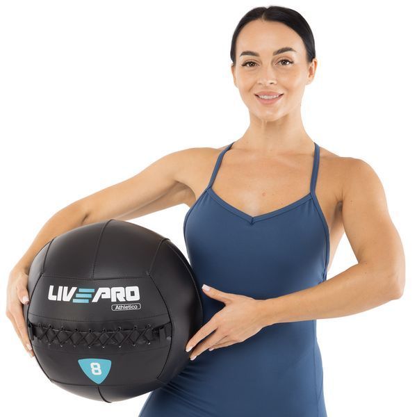 Мяч набивной медицинский для кроссфита WALL BALL LiveUp LP8103-8 8кг черный LP8103-8 фото