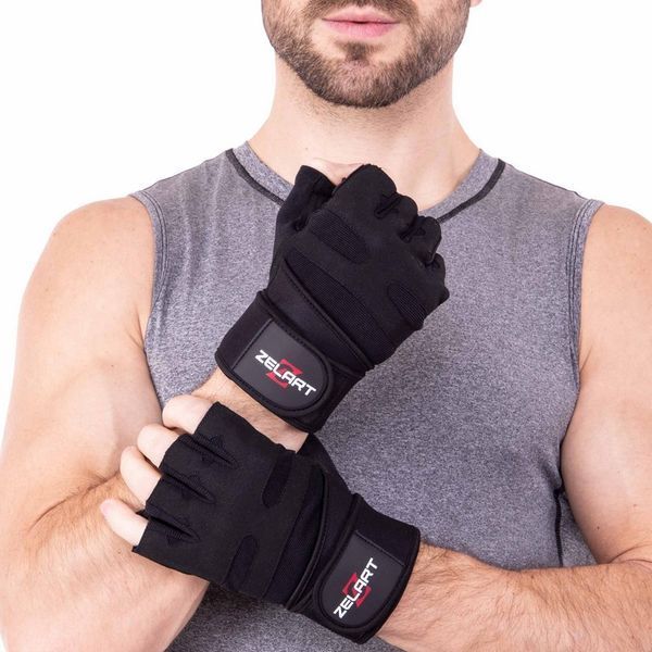 Рукавиці для фітнесу та важкої атлетики шкіряні Zelart SB-161086 S-XXL чорний M SB-161086 фото