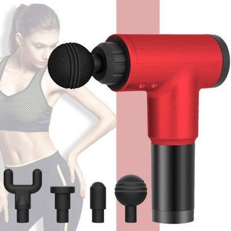 Аккумуляторный массажер Fascial Gun KH-320 портативный ручной ударный мышечный пистолет 4 насадки красный ws15677-2 фото