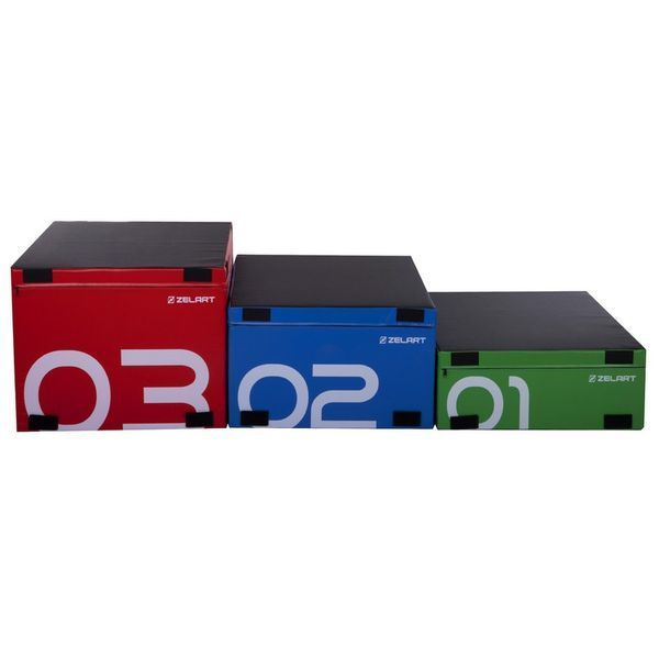 Бокс плиометрический тумба для кроссфита Плиобокс набор 3 бокса Plyo boxes Zelart FI-3635 3шт 90х75х30/45/60см зеленый, синий, красный FI-3635 фото