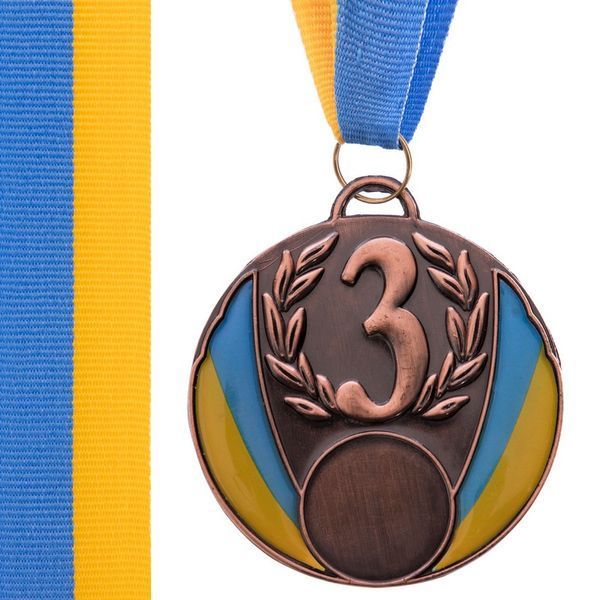 Медаль спортивная с лентой SP-Sport UKRAINE с украинской символикой C-4339 o6,5см золото, серебро, бронза C-4339 фото