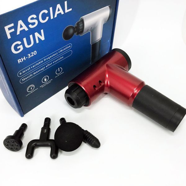 Аккумуляторный массажер Fascial Gun KH-320 портативный ручной ударный мышечный пистолет 4 насадки красный ws15677-2 фото