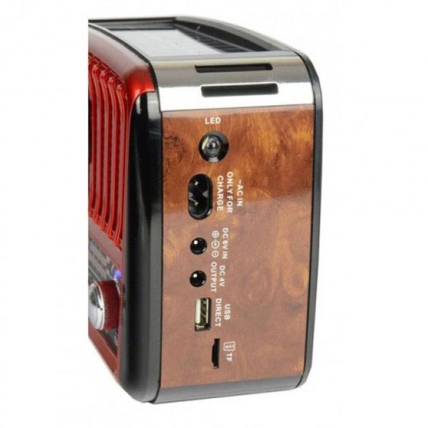 Радіоприймач Golon RX-455S USB акумулятор сонячна панель всехвильовий радіо приймач червоний з деревом ws33147 фото