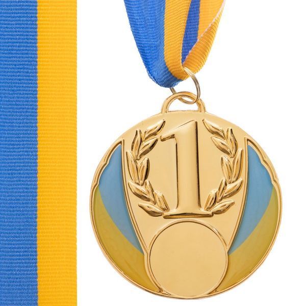 Медаль спортивная с лентой SP-Sport UKRAINE с украинской символикой C-4339 o6,5см золото, серебро, бронза C-4339 фото