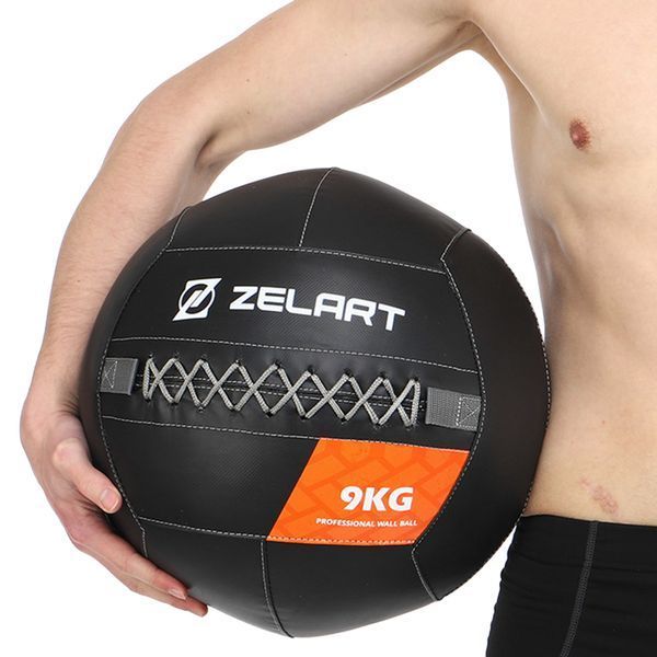 Мяч набивной медицинский для кроссфита WALL BALL Zelart TA-7822-9 вес-9кг черный TA-7822-9 фото