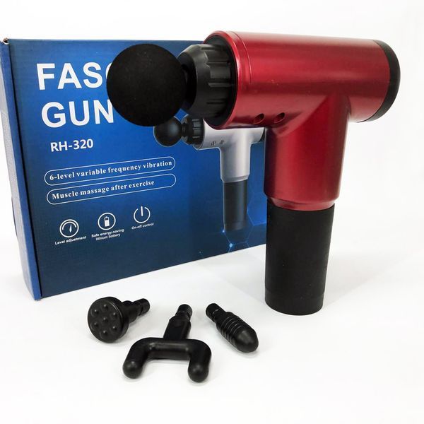 Аккумуляторный массажер Fascial Gun KH-320 портативный ручной ударный мышечный пистолет 4 насадки красный ws15677-2 фото