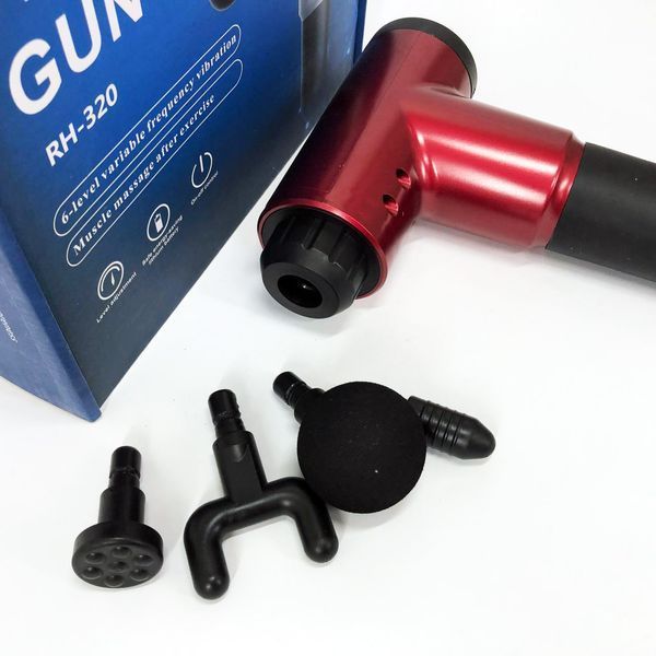 Аккумуляторный массажер Fascial Gun KH-320 портативный ручной ударный мышечный пистолет 4 насадки красный ws15677-2 фото