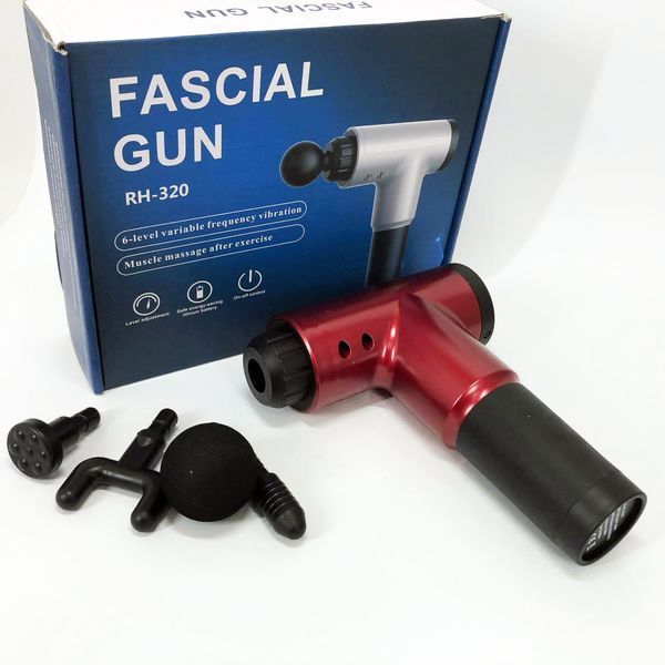 Аккумуляторный массажер Fascial Gun KH-320 портативный ручной ударный мышечный пистолет 4 насадки красный ws15677-2 фото