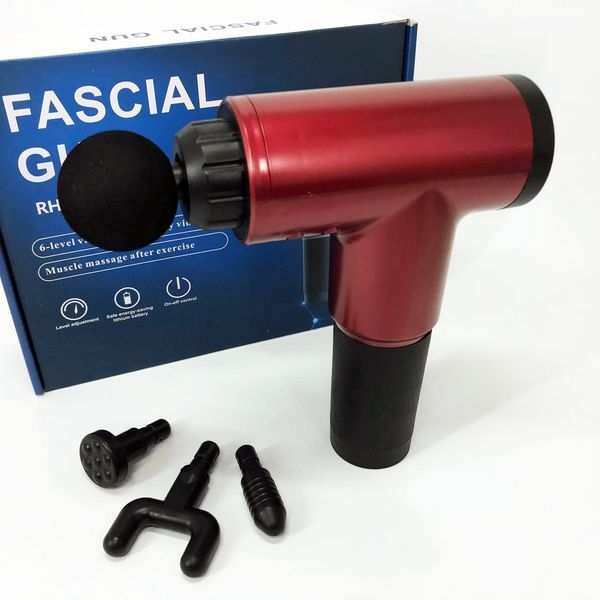 Аккумуляторный массажер Fascial Gun KH-320 портативный ручной ударный мышечный пистолет 4 насадки красный ws15677-2 фото