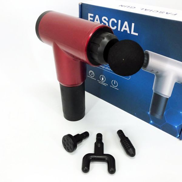 Аккумуляторный массажер Fascial Gun KH-320 портативный ручной ударный мышечный пистолет 4 насадки красный ws15677-2 фото