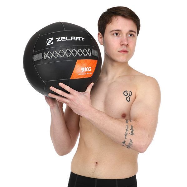 Мяч набивной медицинский для кроссфита WALL BALL Zelart TA-7822-9 вес-9кг черный TA-7822-9 фото