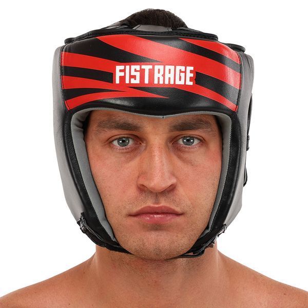 Шлем боксерский открытый кожаный FISTRAGE RAGE VL-6369 S-XL черный-красный L VL-6369 фото