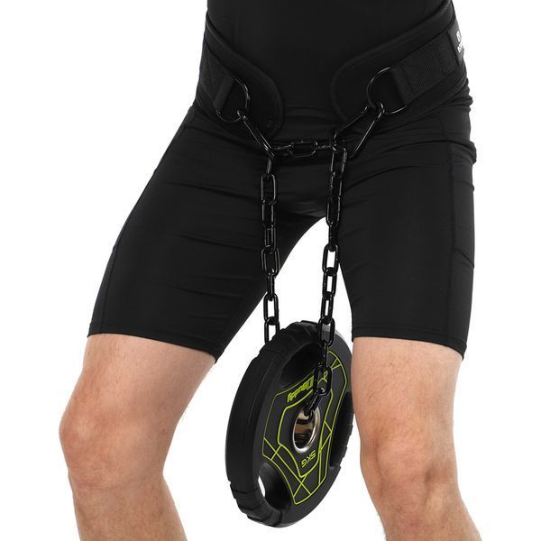 Пояс атлетический для отягощения текстильный с цепью и карабином EZOUS DIP BELT ARMOR N-01 спинка-17см черный N-01 фото