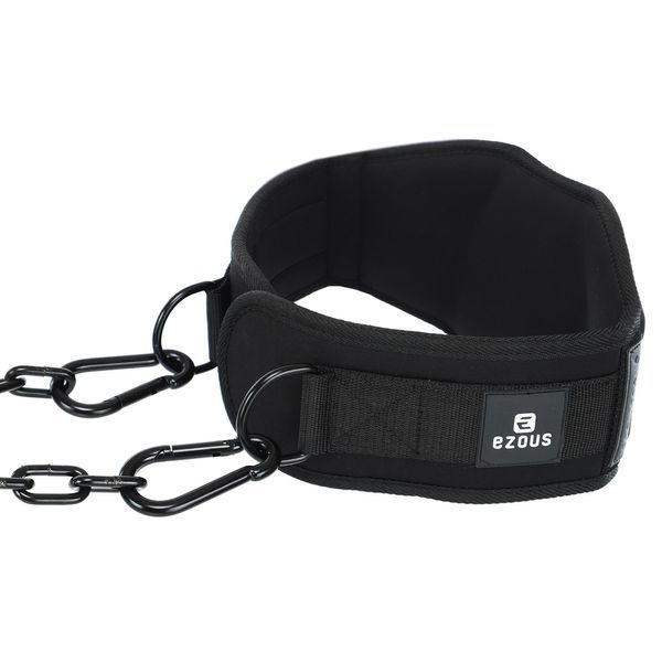 Пояс атлетический для отягощения текстильный с цепью и карабином EZOUS DIP BELT ARMOR N-01 спинка-17см черный N-01 фото