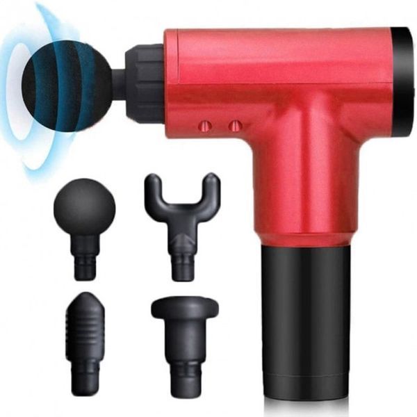 Аккумуляторный массажер Fascial Gun KH-320 портативный ручной ударный мышечный пистолет 4 насадки красный ws15677-2 фото