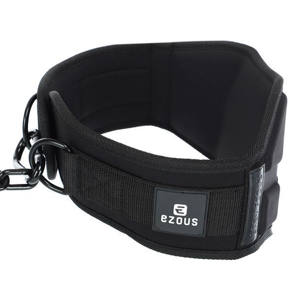 Пояс атлетический для отягощения текстильный с цепью и карабином EZOUS DIP BELT ARMOR N-01 спинка-17см черный N-01 фото