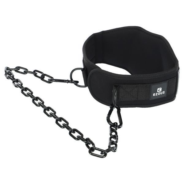 Пояс атлетический для отягощения текстильный с цепью и карабином EZOUS DIP BELT ARMOR N-01 спинка-17см черный N-01 фото