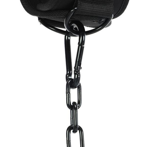 Пояс атлетический для отягощения текстильный с цепью и карабином EZOUS DIP BELT ARMOR N-01 спинка-17см черный N-01 фото