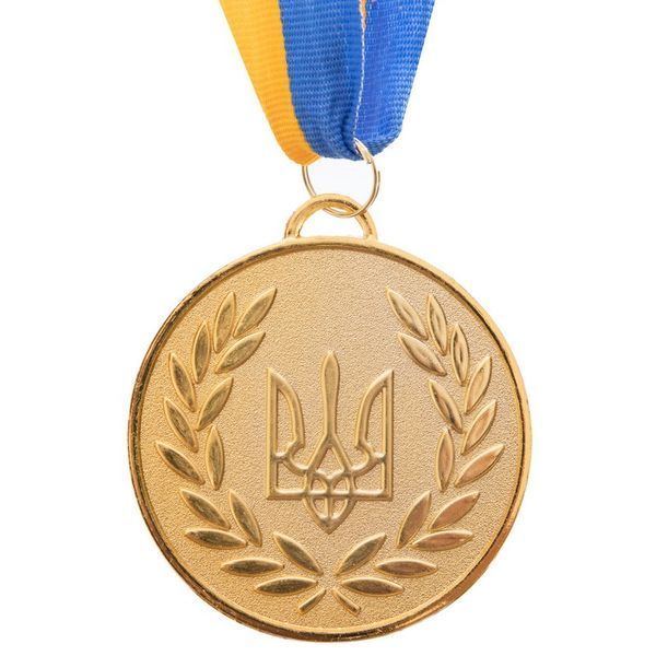 Медаль спортивная с лентой SP-Sport UKRAINE с украинской символикой C-4339 o6,5см золото, серебро, бронза C-4339 фото