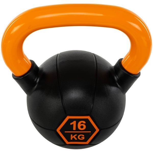Гиря тренировочная цельная обрезиненная с окрашенной ручкой LiveUp Urethane competition kettlebell UAZE5336-16 вес 16кг черный-оранжевый UAZE5336-16 фото