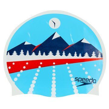 Шапочка для плавания силиконовая для взрослых SPEEDO SLOGAN PRINT 808385B956 LIGHT ADRIATIC голубой 808385B956 фото