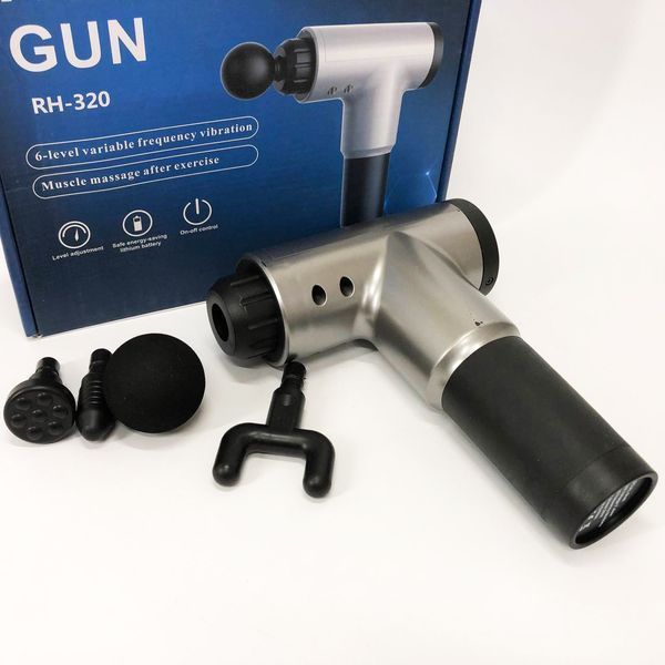 Аккумуляторный массажер Fascial Gun KH-320 портативный ручной ударный мышечный пистолет 4 насадки серый ws15677-3 фото