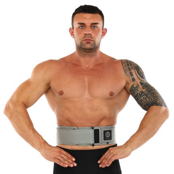 Пояс атлетический текстильный QUICK LOCKING WEIGHTLITING BELT EZOUS O-02 спинка-10см размер S-L серый O-02 фото