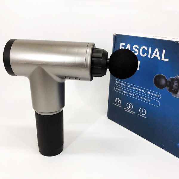 Аккумуляторный массажер Fascial Gun KH-320 портативный ручной ударный мышечный пистолет 4 насадки серый ws15677-3 фото