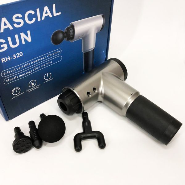 Аккумуляторный массажер Fascial Gun KH-320 портативный ручной ударный мышечный пистолет 4 насадки серый ws15677-3 фото