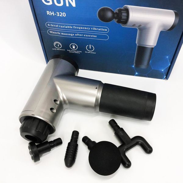 Аккумуляторный массажер Fascial Gun KH-320 портативный ручной ударный мышечный пистолет 4 насадки серый ws15677-3 фото