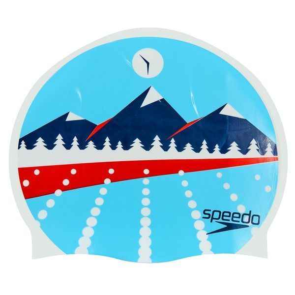 Шапочка для плавания силиконовая для взрослых SPEEDO SLOGAN PRINT 808385B956 LIGHT ADRIATIC голубой 808385B956 фото