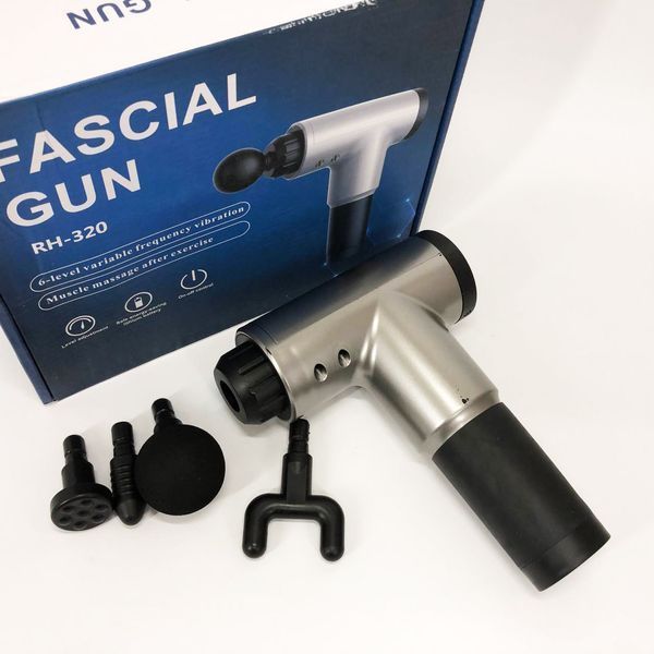 Аккумуляторный массажер Fascial Gun KH-320 портативный ручной ударный мышечный пистолет 4 насадки серый ws15677-3 фото