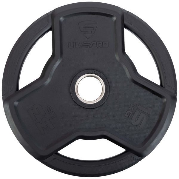 Блины диски обрезиненные с тройным хватом и металлической втулкой LiveUp LP8330-15 o50мм 15кг черный LP8330-15 фото