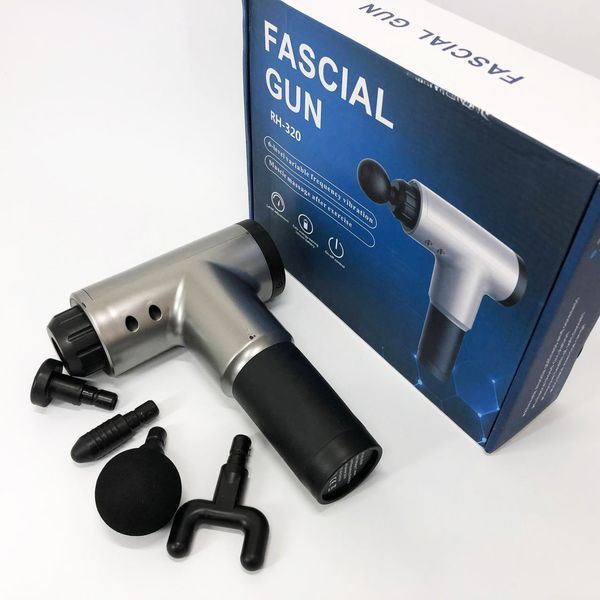 Аккумуляторный массажер Fascial Gun KH-320 портативный ручной ударный мышечный пистолет 4 насадки серый ws15677-3 фото