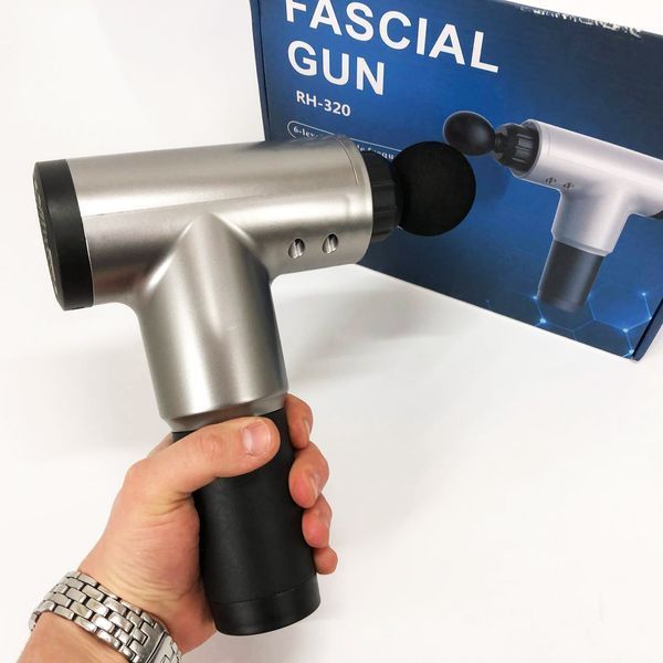 Аккумуляторный массажер Fascial Gun KH-320 портативный ручной ударный мышечный пистолет 4 насадки серый ws15677-3 фото
