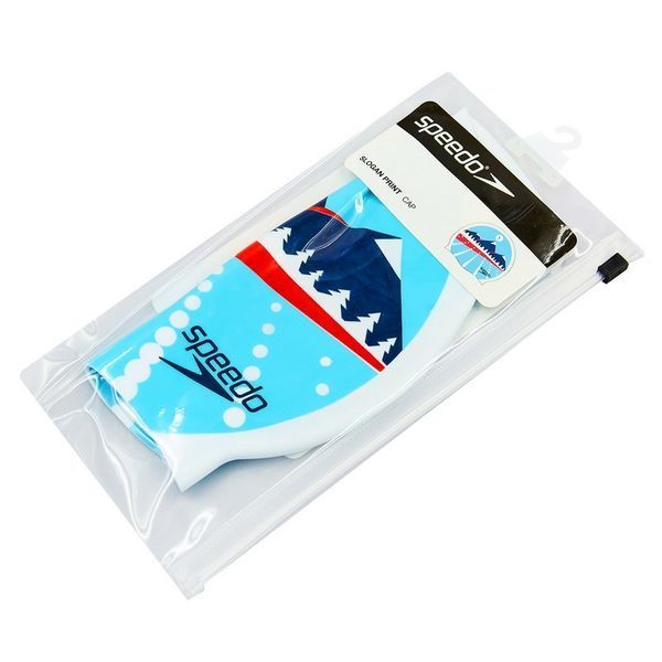 Шапочка для плавания силиконовая для взрослых SPEEDO SLOGAN PRINT 808385B956 LIGHT ADRIATIC голубой 808385B956 фото