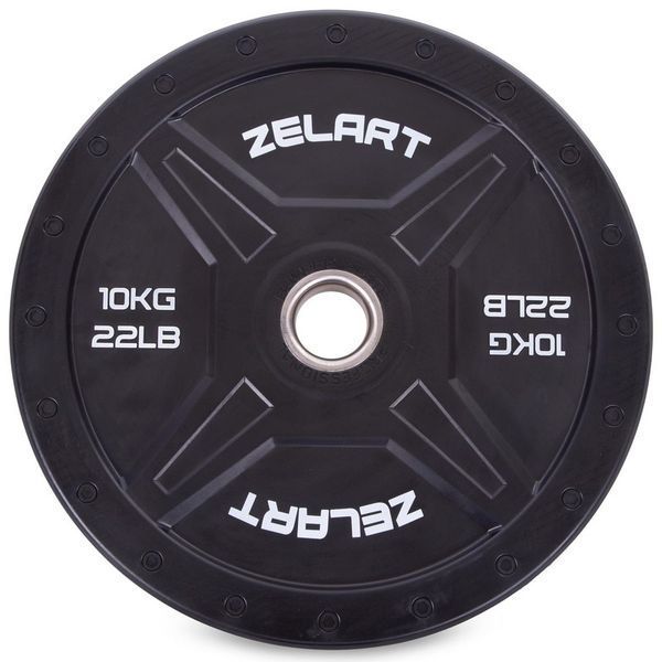 Бамперні диски гумові Bumper Plates Zelart TA-2258-10 50,4мм 10кг чорний TA-2258-10 фото
