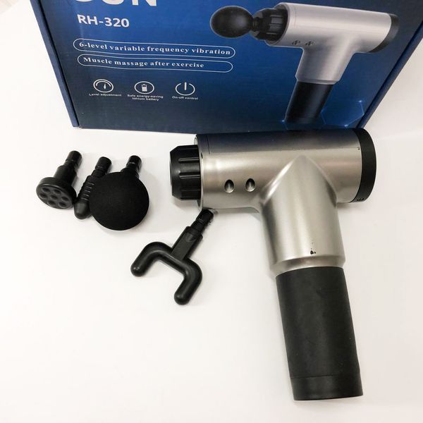 Аккумуляторный массажер Fascial Gun KH-320 портативный ручной ударный мышечный пистолет 4 насадки серый ws15677-3 фото