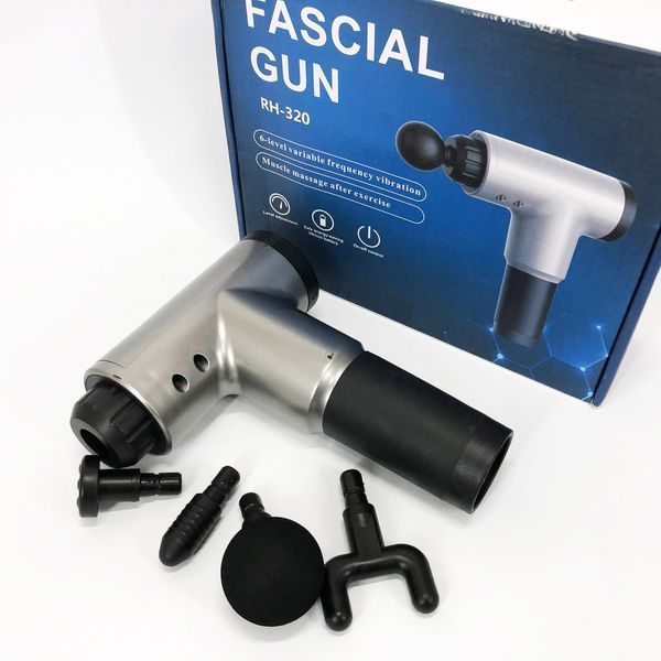 Аккумуляторный массажер Fascial Gun KH-320 портативный ручной ударный мышечный пистолет 4 насадки серый ws15677-3 фото