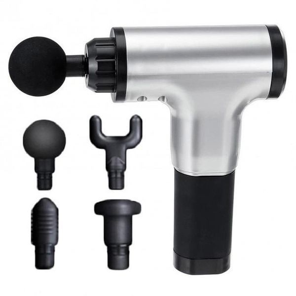 Аккумуляторный массажер Fascial Gun KH-320 портативный ручной ударный мышечный пистолет 4 насадки серый ws15677-3 фото