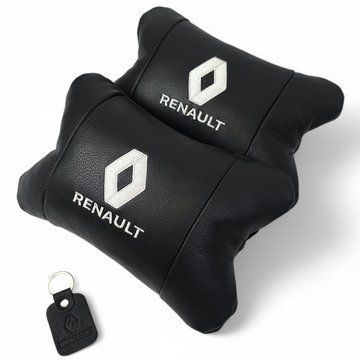 Набор подушек 2шт для автомобиля Renault, натуральная кожа, на подголовник в машину с логотипом Рено ws82244 фото