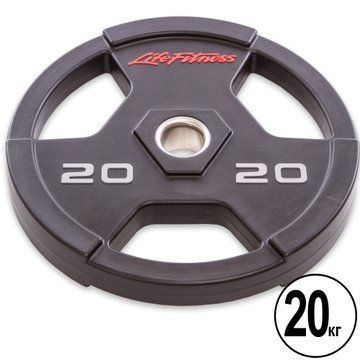 Млинці диски поліуретанові з потрійним хватом та металевою втулкою LIFE FITNESS SC-80154-20 51мм 20кг чорний SC-80154-20 фото