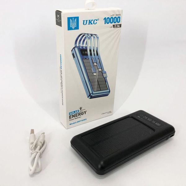 Портативное зарядное устройство на 10000mAh, Power Bank на солнечной батарее, зарядка. Цвет: черный ws93361-2 фото