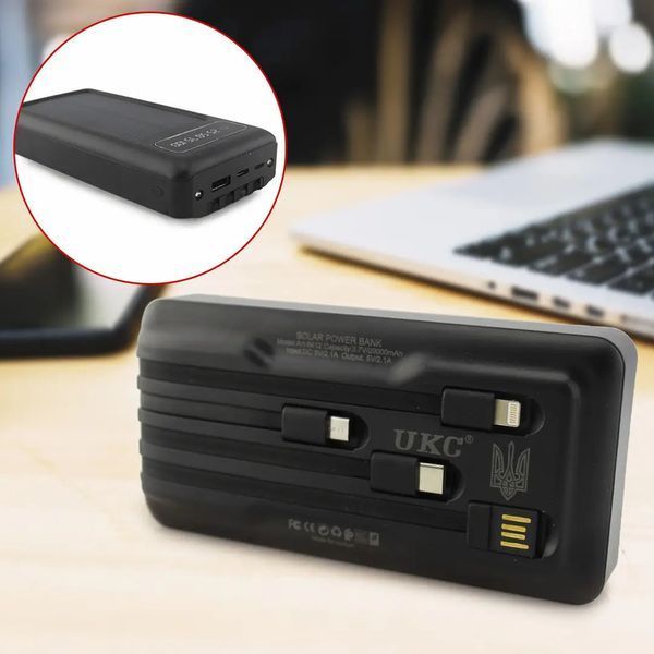 Портативное зарядное устройство на 10000mAh, Power Bank на солнечной батарее, зарядка. Цвет: черный ws93361-2 фото