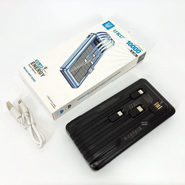 Портативное зарядное устройство на 10000mAh, Power Bank на солнечной батарее, зарядка. Цвет: черный ws93361-2 фото