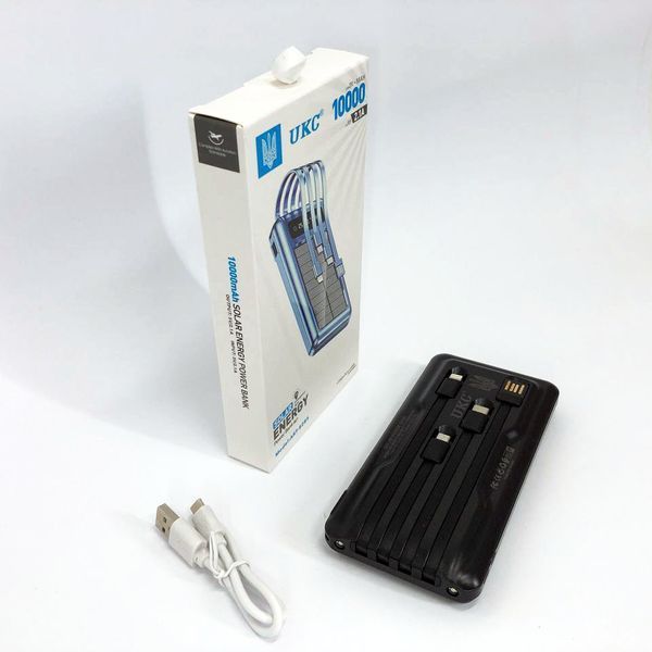 Портативное зарядное устройство на 10000mAh, Power Bank на солнечной батарее, зарядка. Цвет: черный ws93361-2 фото